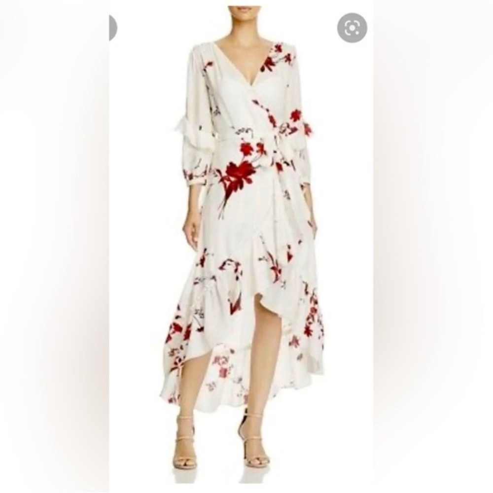 Joie Anawrette Floral High-Low Dress - Cream and Red | S